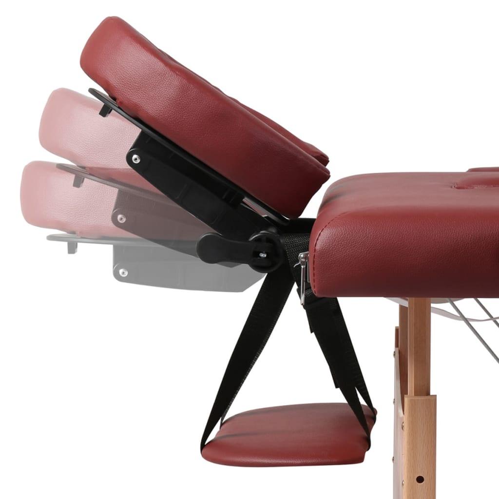 Сгъваема масажна кушетка с 2 зони, червена, дървена рамка