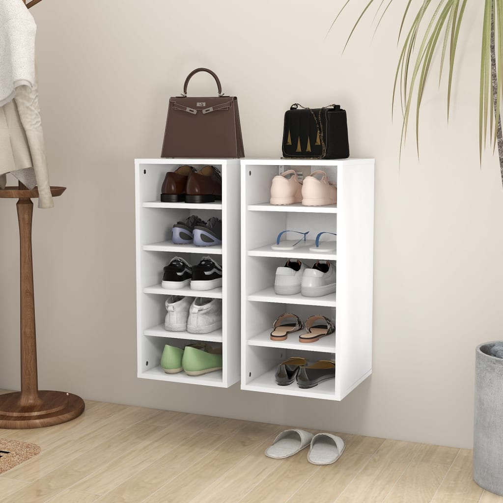 vidaXL Шкафове за обувки, 2 бр, бели, 31,5x35x70 см, ПДЧ
