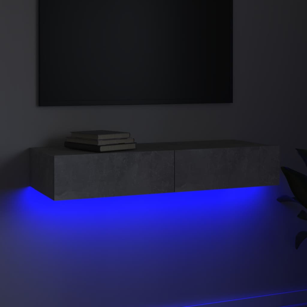 vidaXL ТВ шкаф с LED осветление, бетонно сив, 90x35x15,5 см