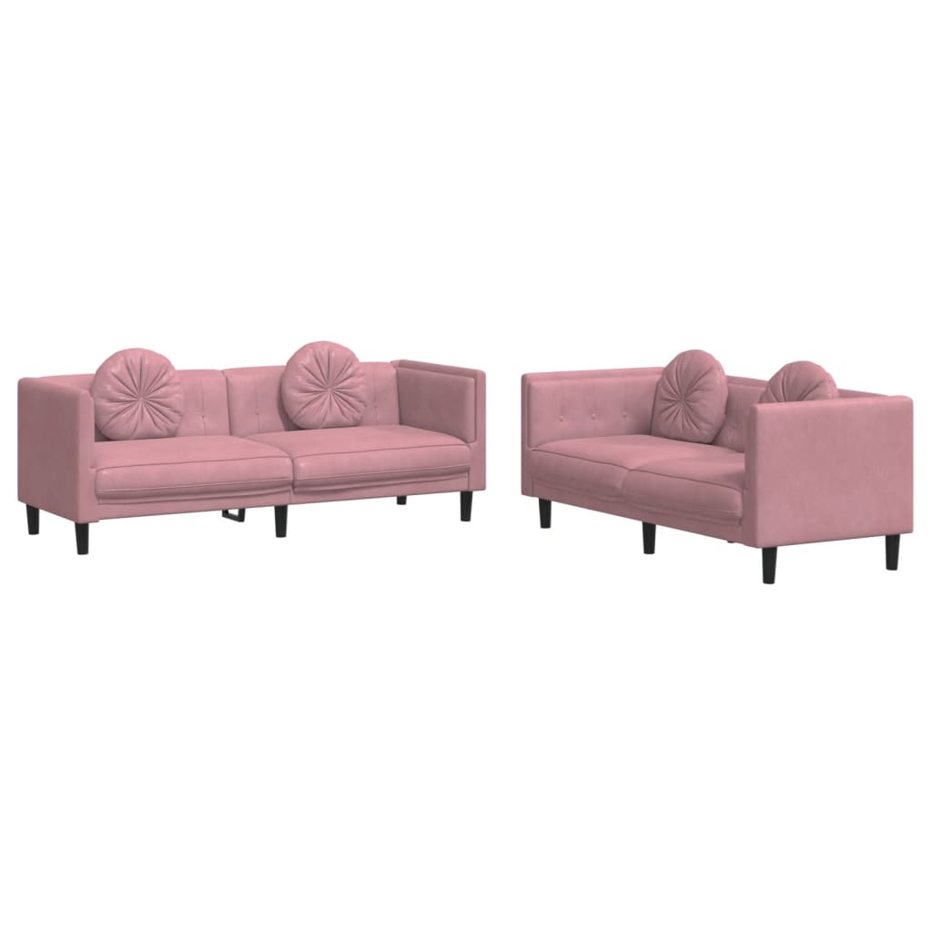 vidaXL Комплект дивани от 2 части с възглавници, розов, кадифе