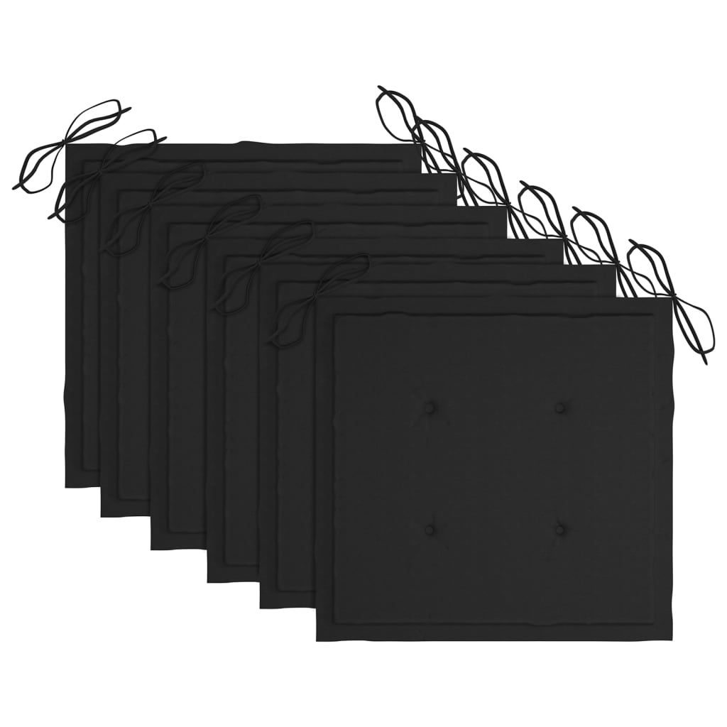 vidaXL Градински столове 6 бр с черни възглавници тиково дърво масив