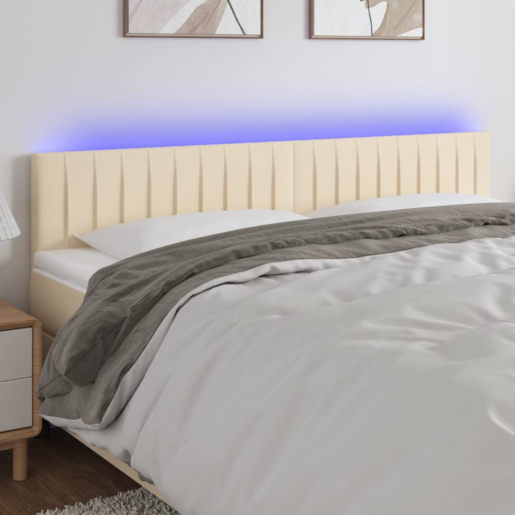 vidaXL LED горна табла за легло, кремава, 160x5x78/88 см, плат