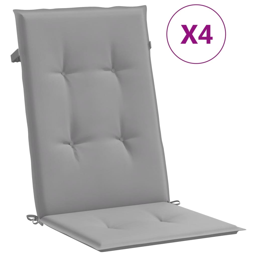vidaXL Възглавници за стол с облегалка 4 бр сиви 120x50x3 см плат