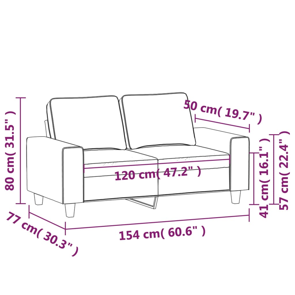 vidaXL 2-местен диван, Тъмносив, 120 см, микрофибърен плат