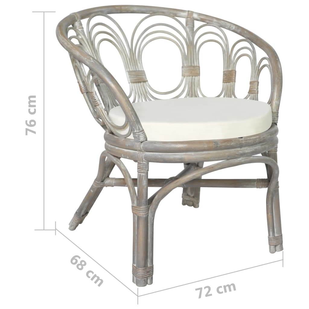 vidaXL Трапезен стол с възглавница, сив, естествен ратан и лен