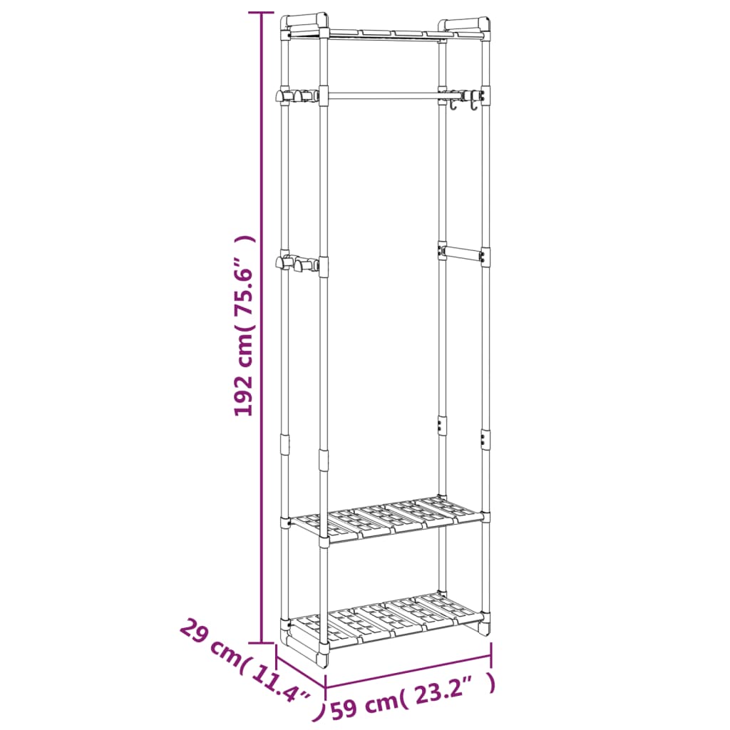 vidaXL 3-етажна закачалка за дрехи сребриста 59x29x192 см алуминий