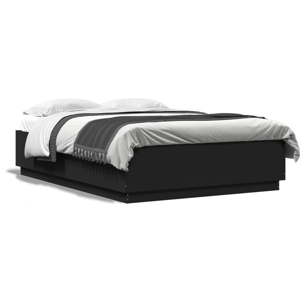 vidaXL Рамка за легло с LED осветление черна 140x200см инженерно дърво