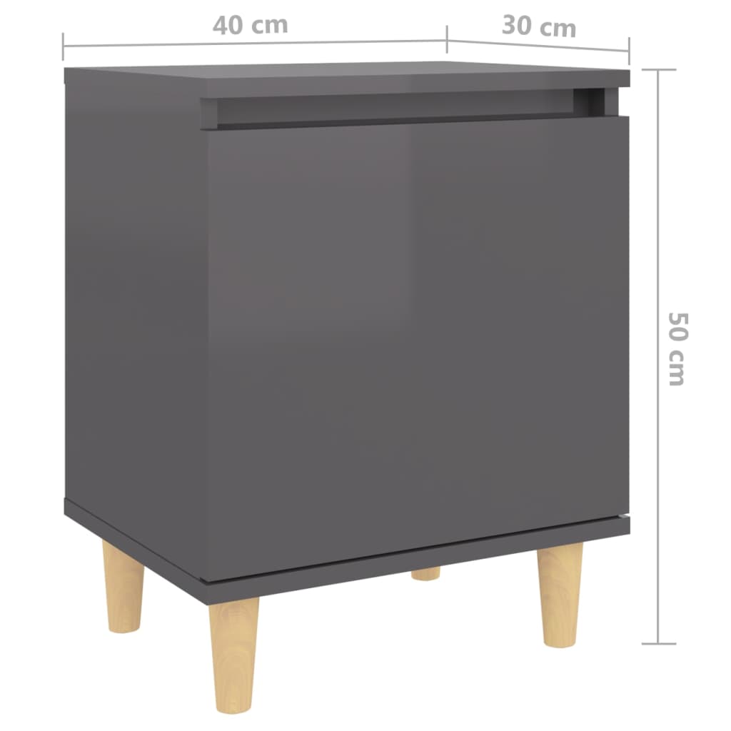 vidaXL Нощно шкафче с крака от дърво масив, сив гланц, 40x30x50 см
