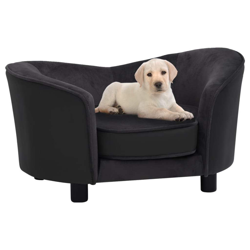 vidaXL Кучешки диван, черен, 69x49x40 см, плюш и изкуствена кожа