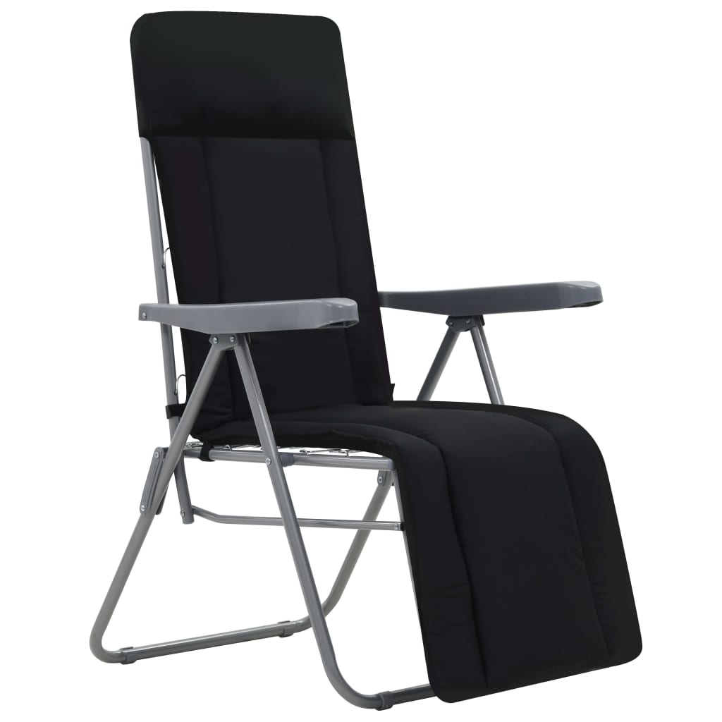 vidaXL Сгъваеми градински столове с възглавници, 2 бр, черни