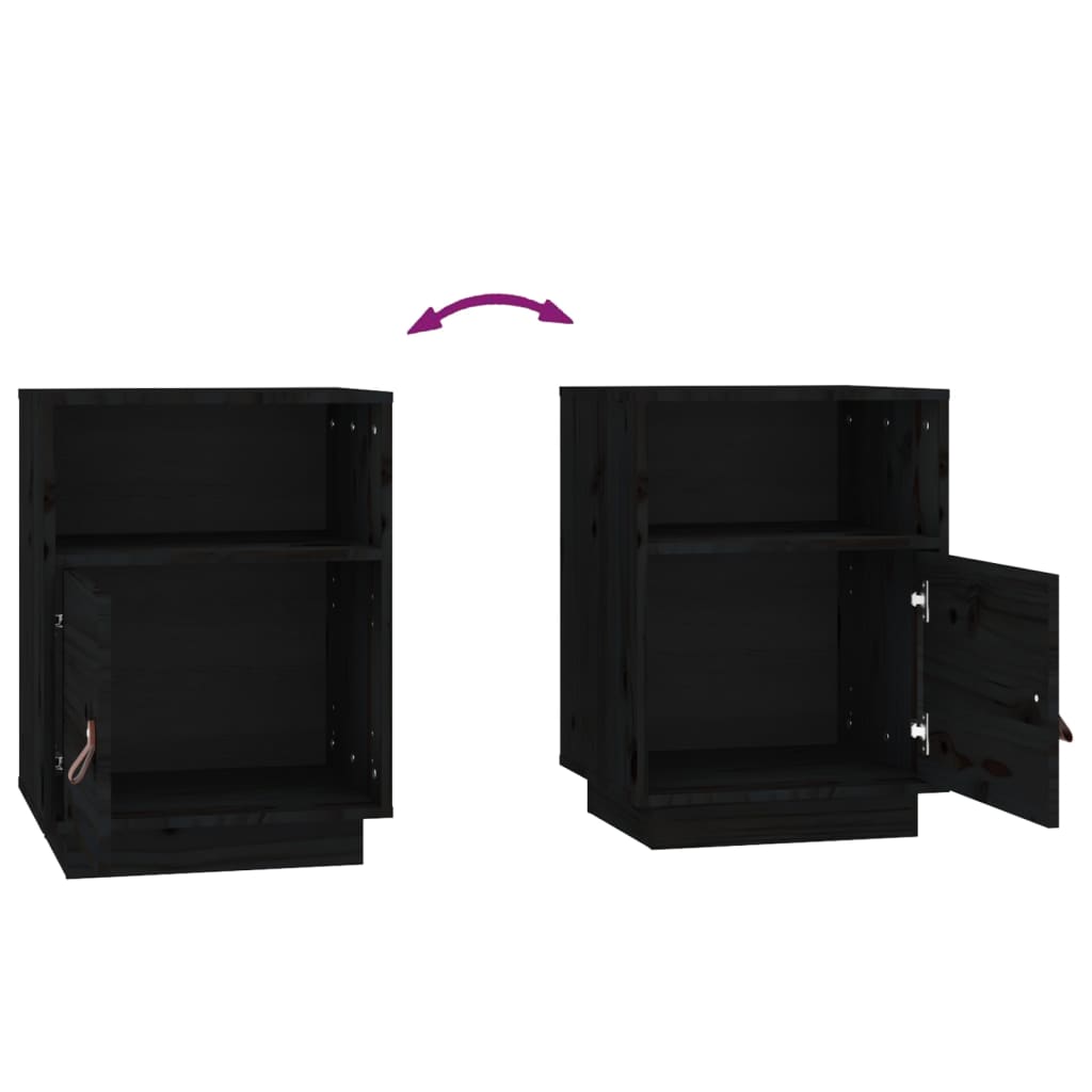 vidaXL Нощни шкафчета, 2 бр, черни, 40x34x55 см, борово дърво масив