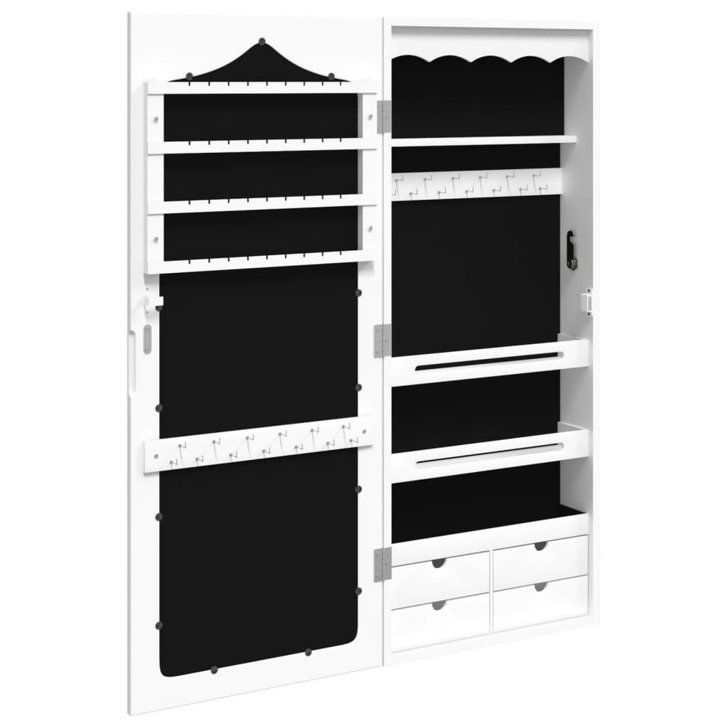 vidaXL Огледален шкаф за бижута, стенен монтаж, бял, 37,5x10x90 см