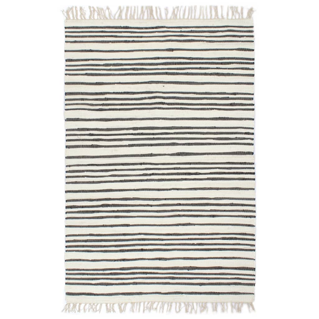 vidaXL Ръчно тъкан Chindi килим, памук, 160x230 см, антрацит и бяло