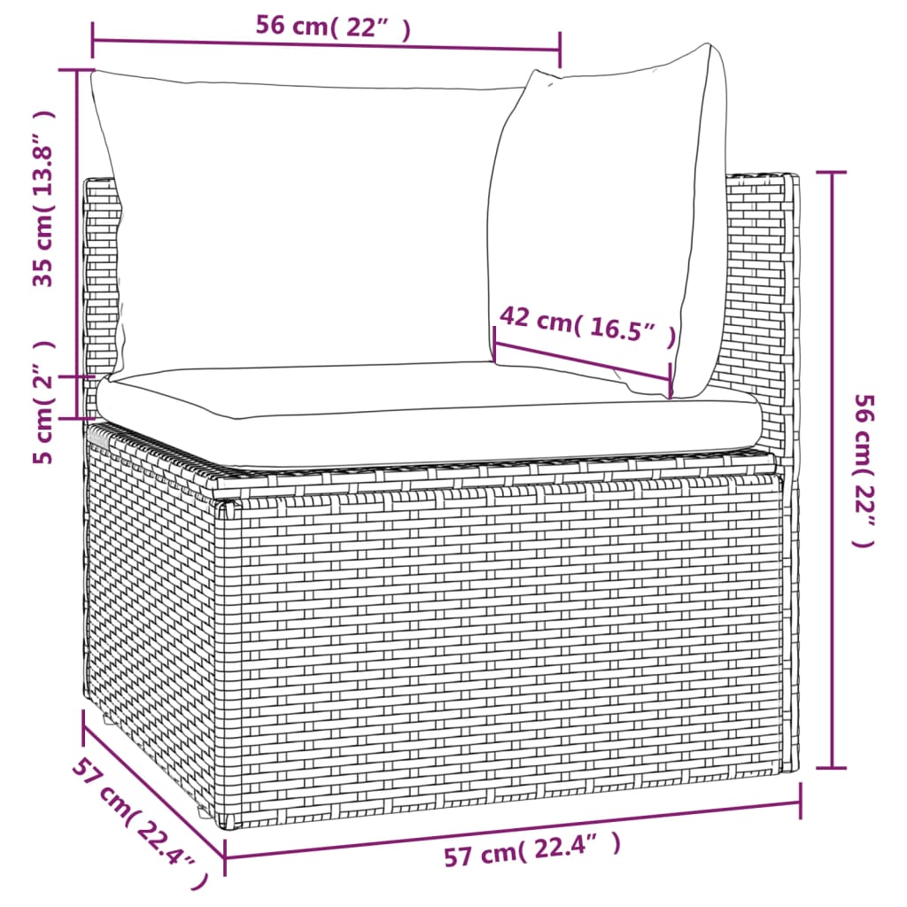 vidaXL Градински ъглов диван с възглавница сив 57x57x56 см полиратан
