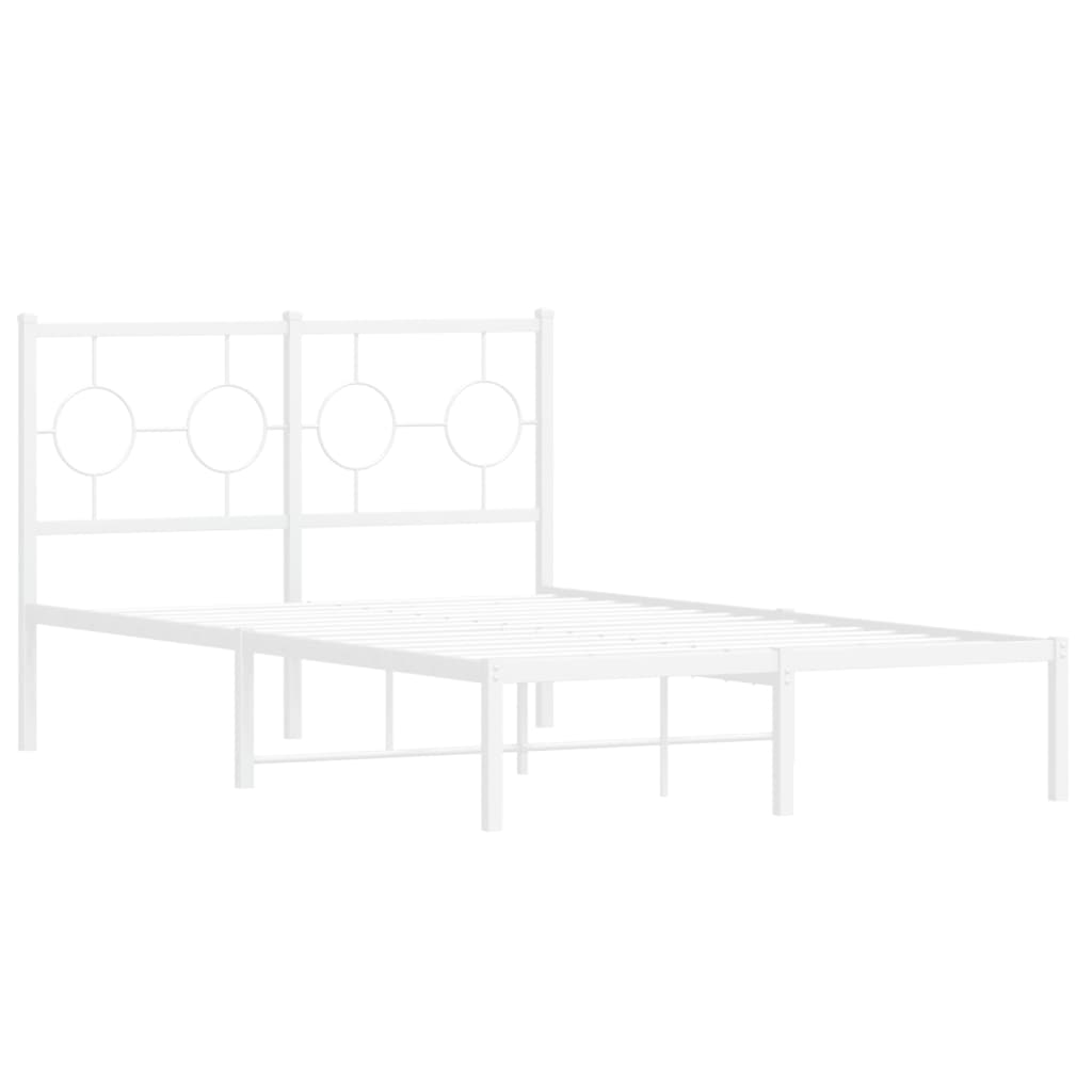 vidaXL Метална рамка за легло с горна табла, бяла, 120x190 см