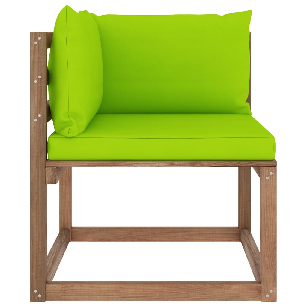 vidaXL Градински палетен ъглов диван с яркозелени възглавници