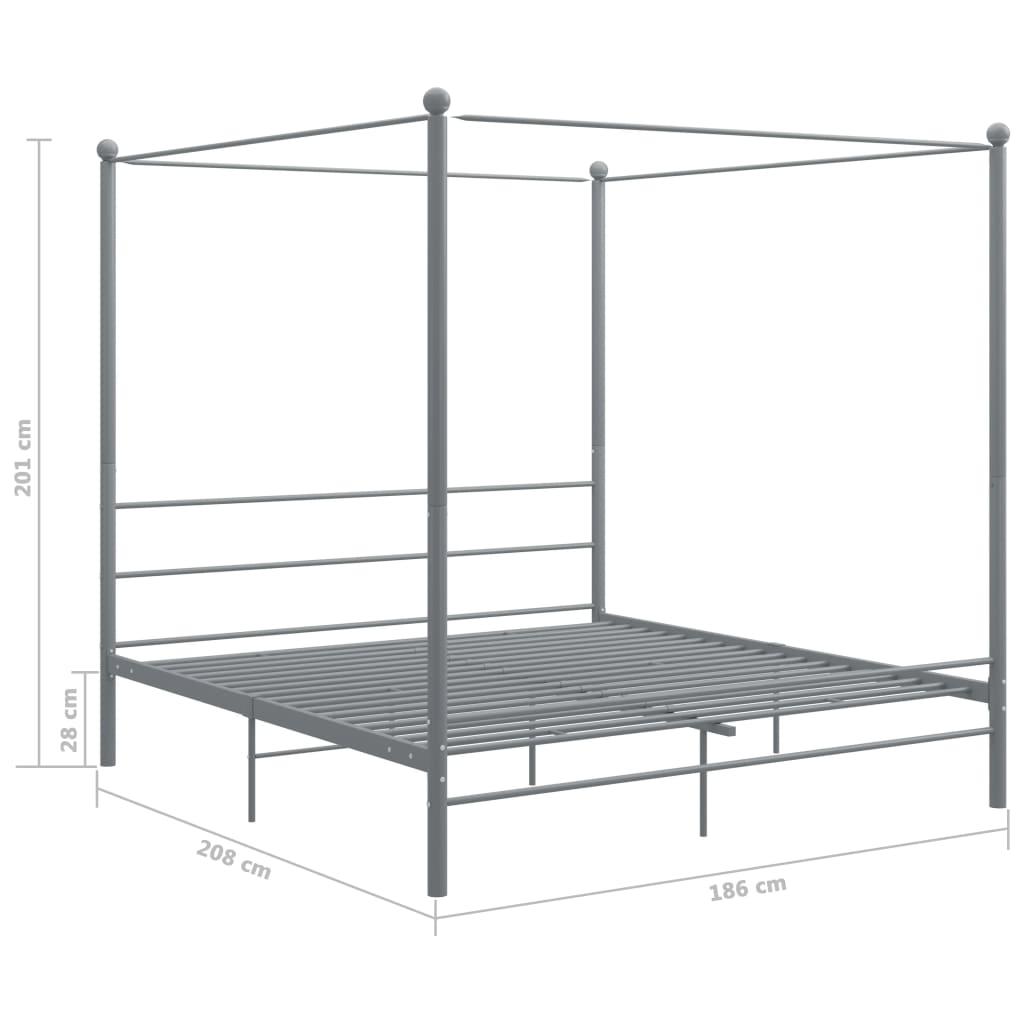 vidaXL Рамка за легло с балдахин, сива, метал, 180x200 см