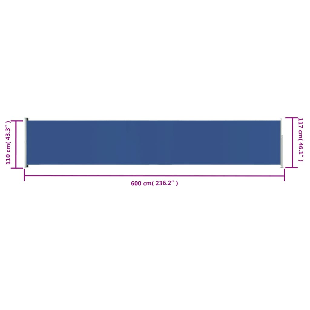 vidaXL Прибираща се дворна странична тента, 117x600 см, синя