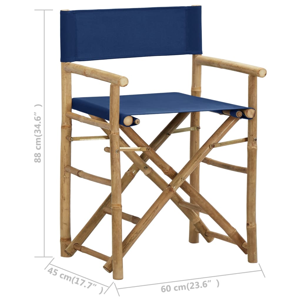 vidaXL Сгъваеми режисьорски столове, 2 бр, сини, бамбук и текстил