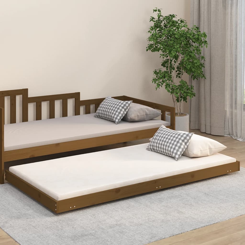 vidaXL Рамка за легло, меденокафяво, борово дърво масив, 90x200 см