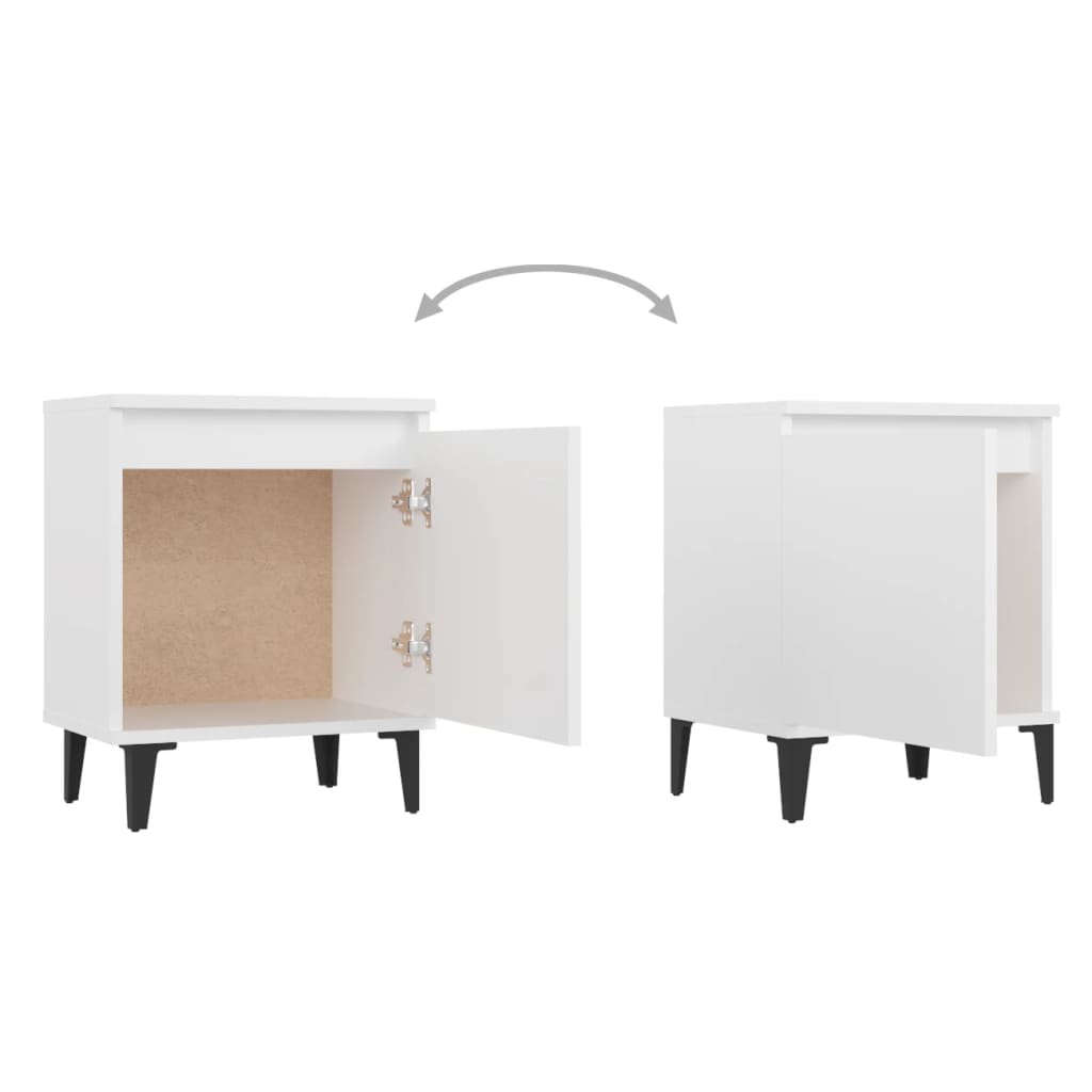 vidaXL Нощни шкафчета с метални крака, бели, 40x30x50 см