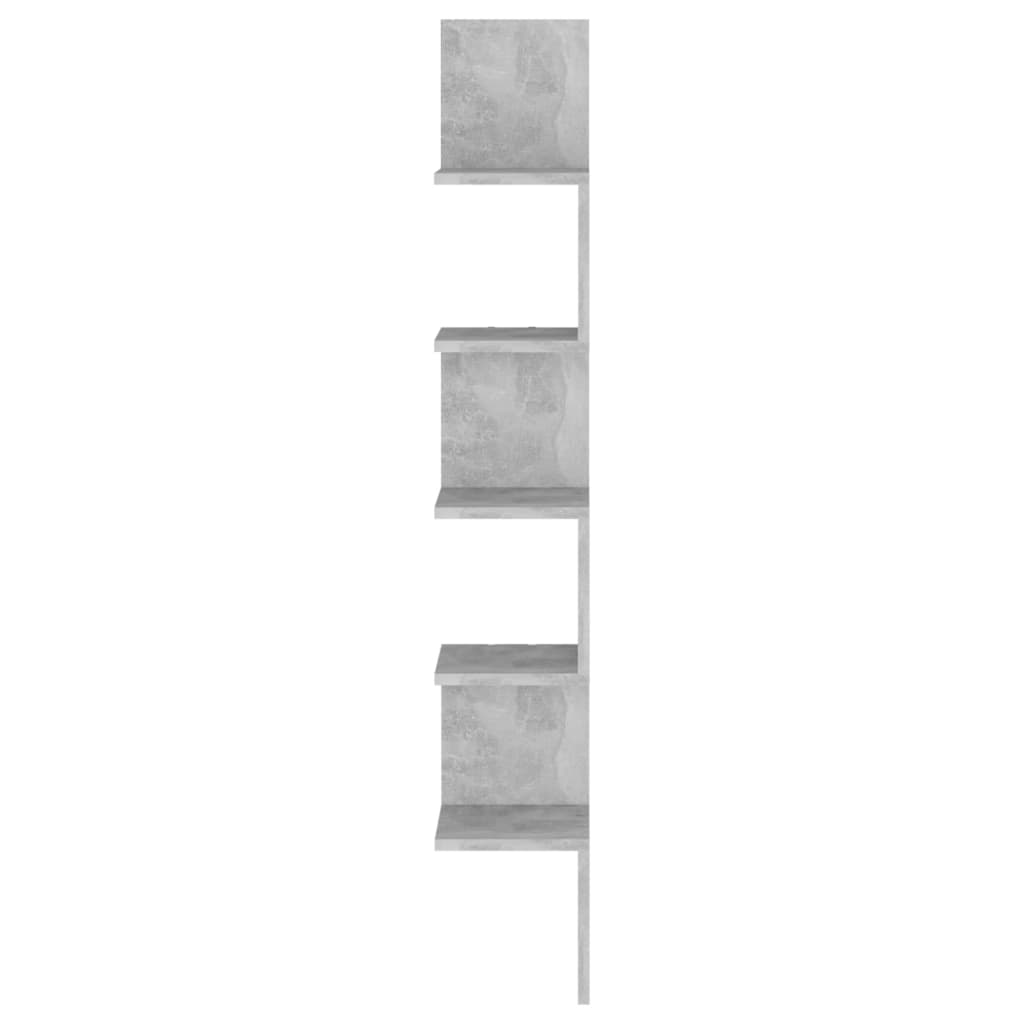 vidaXL Стенен ъглов рафт, бетонно сив, 20x20x127,5 см, ПДЧ