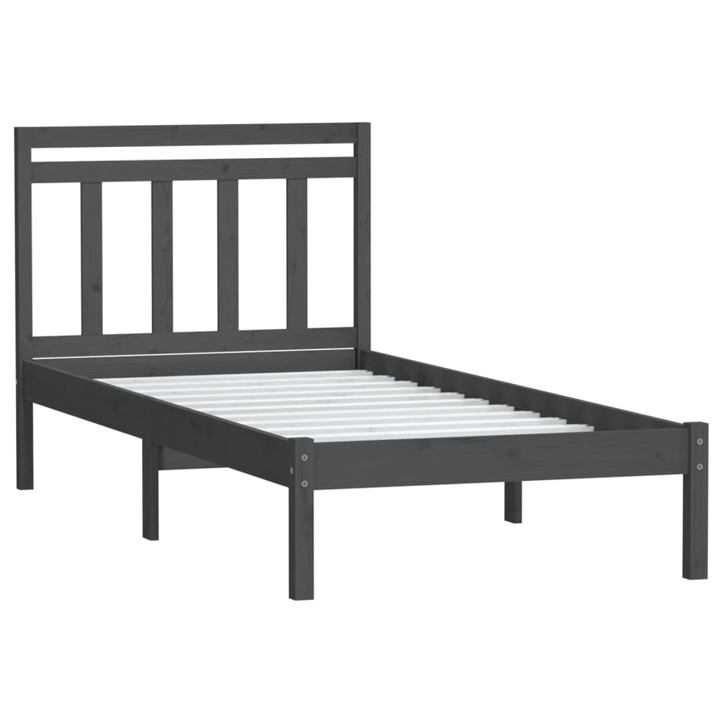 vidaXL Рамка за легло, сива, бор масив, 90х200 см