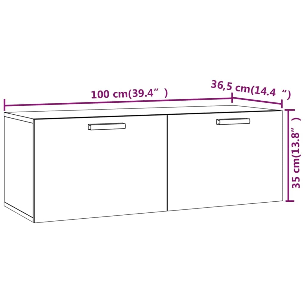 vidaXL Стенен шкаф, бял, 100x36,5x35 см, инженерно дърво