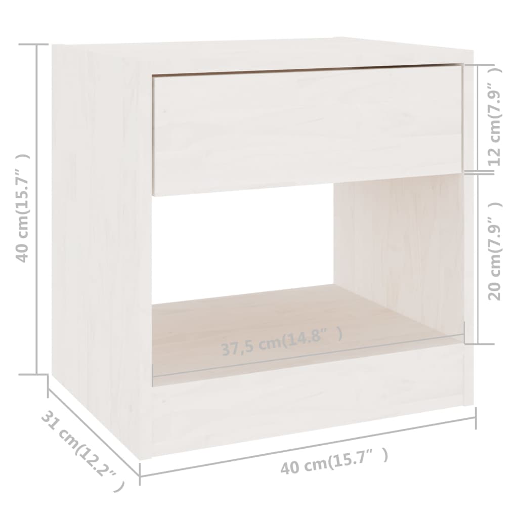 vidaXL Нощни шкафчета, 2 бр, бели, 40x31x40 см, бор масив