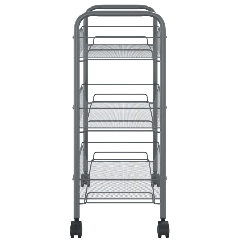 vidaXL Кухненска количка на 3 нива, сива, 46x26x64 см, желязо