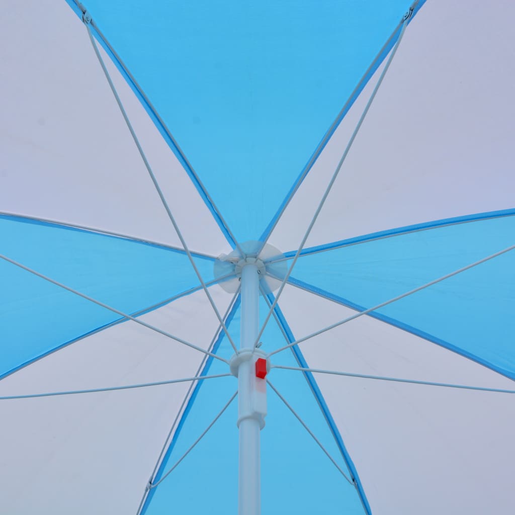 vidaXL Плажен чадър – подслон, синьо и бяло, 180 см, текстил