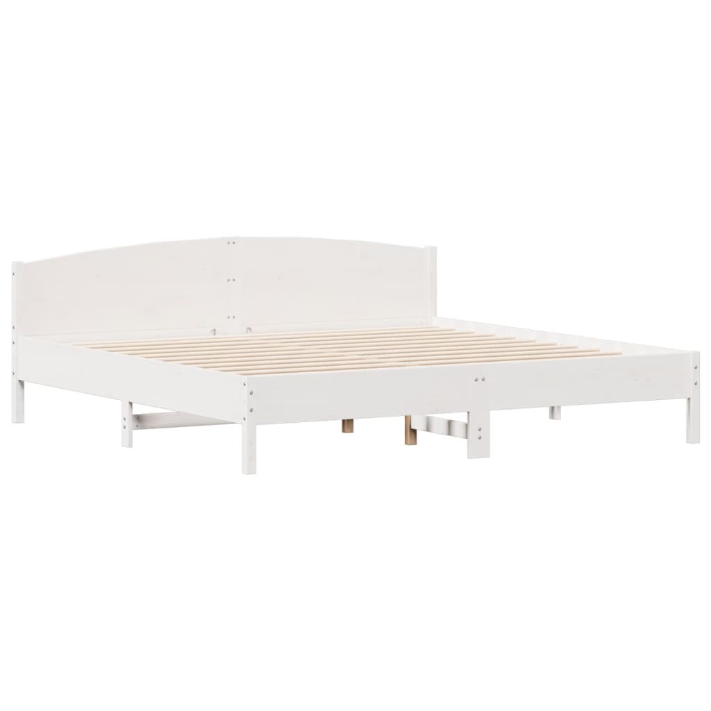 vidaXL Рамка за легло с табла, бяла, 200x200 см, бор масив