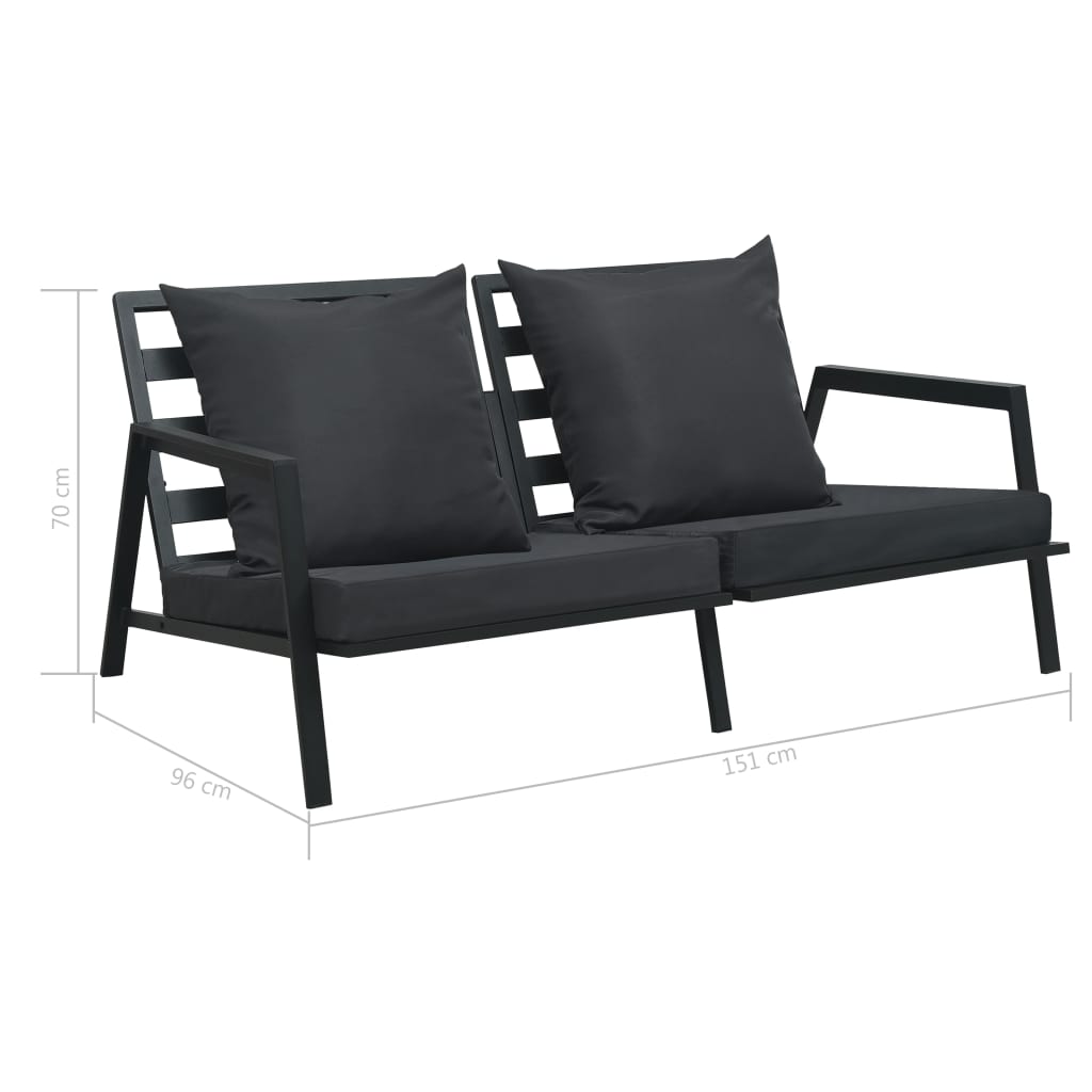 vidaXL Градински 2-местен диван с възглавници, тъмносив, алуминий