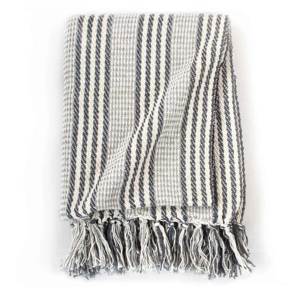 vidaXL Декоративно одеяло, памук, ивици, 160x210 см, сиво и бяло