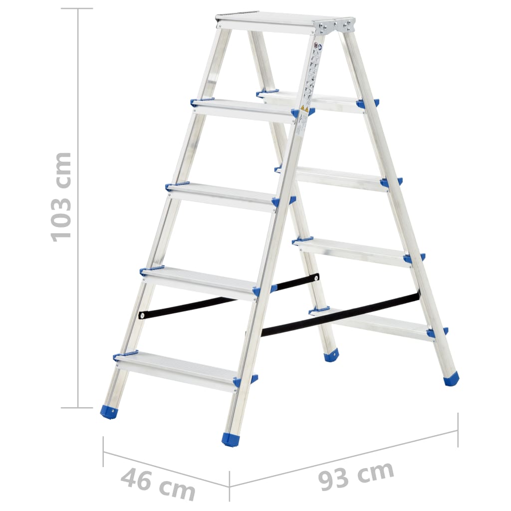 vidaXL Алуминиева двойна сгъваема стълба, 5 стъпала, 113 см