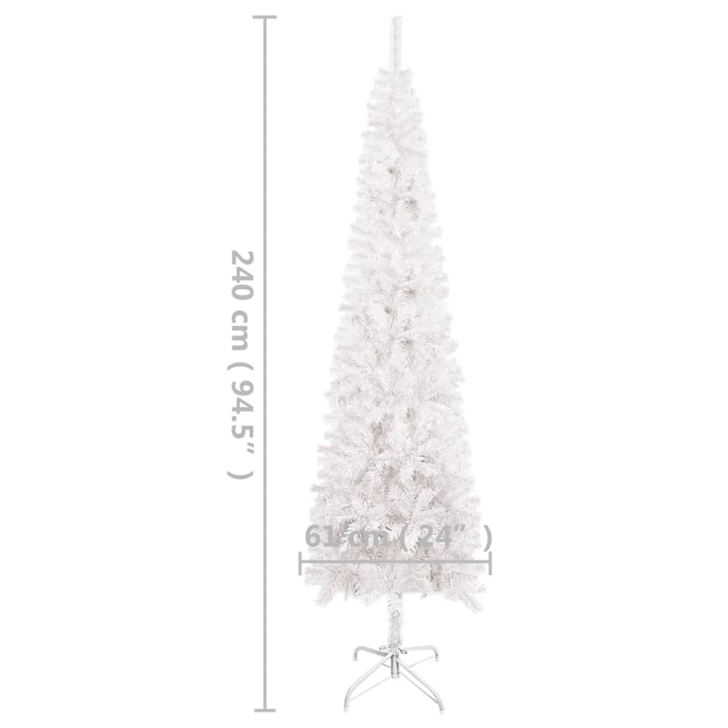 vidaXL Тънка осветена коледна елха, бяла, 240 см