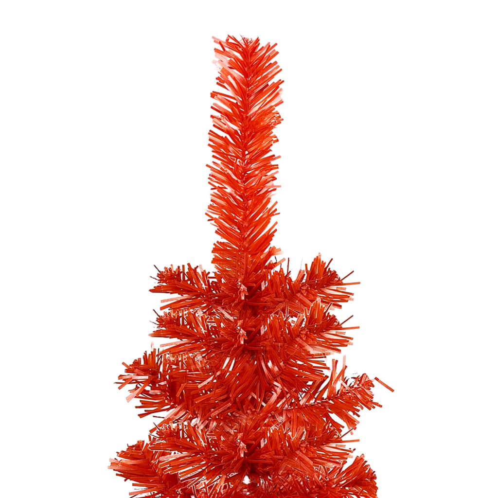 vidaXL Тънка осветена коледна елха, червена, 150 см