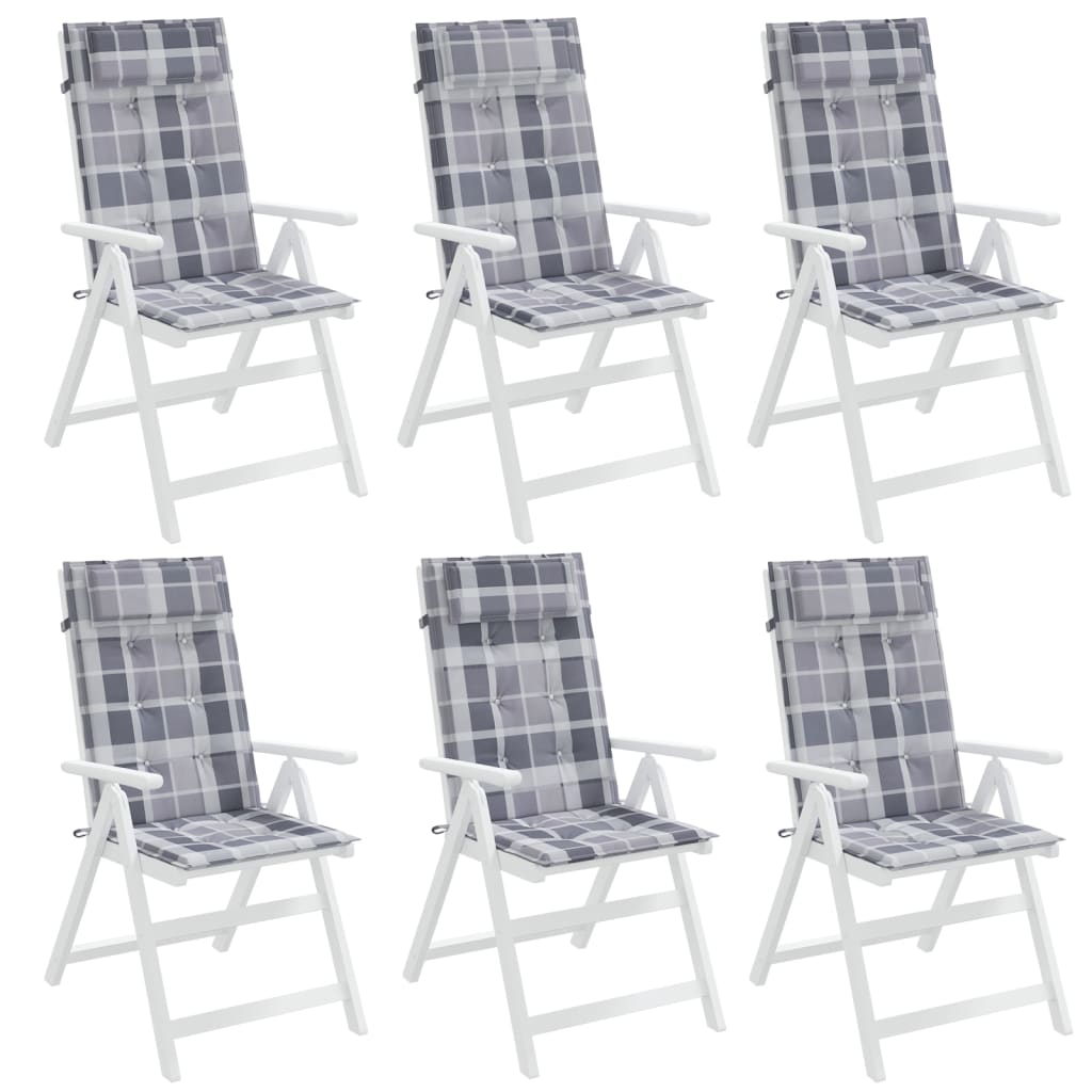 vidaXL Възглавници за столове с облегалка 6 бр сиво каре Оксфорд плат
