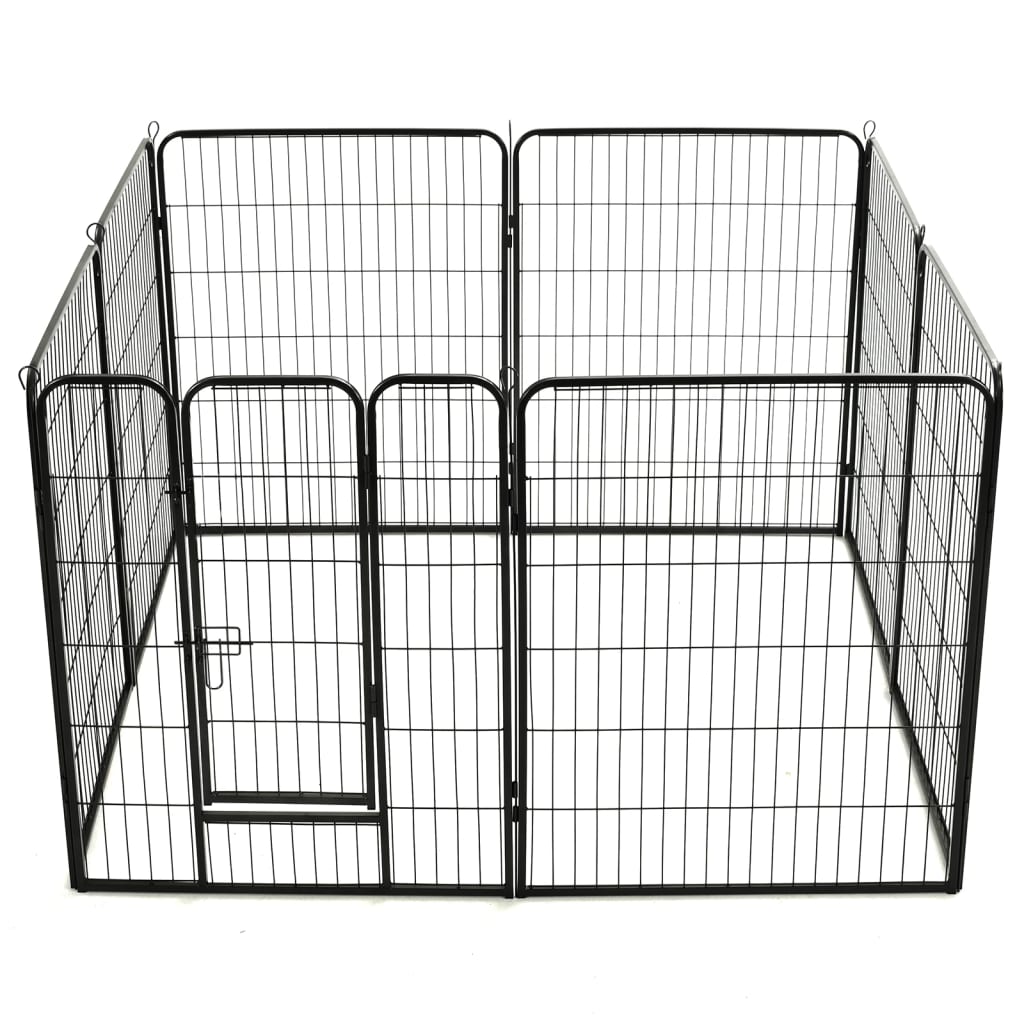 vidaXL Заграждение за куче, 8 панела, стомана, 80x100 см, черно