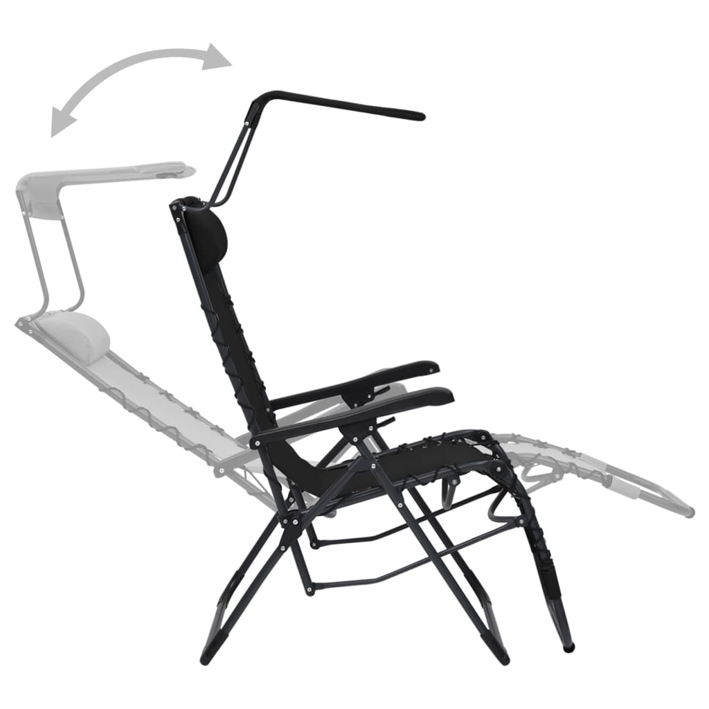 vidaXL Сгъваеми столове тип шезлонг, 2 бр, textilene, черни
