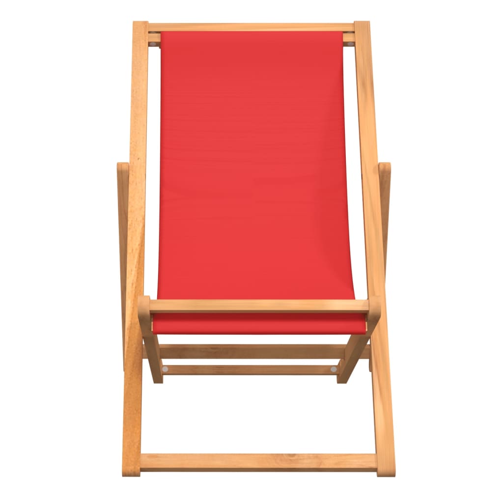 vidaXL Сгъваем плажен стол, тиково дърво масив, червен