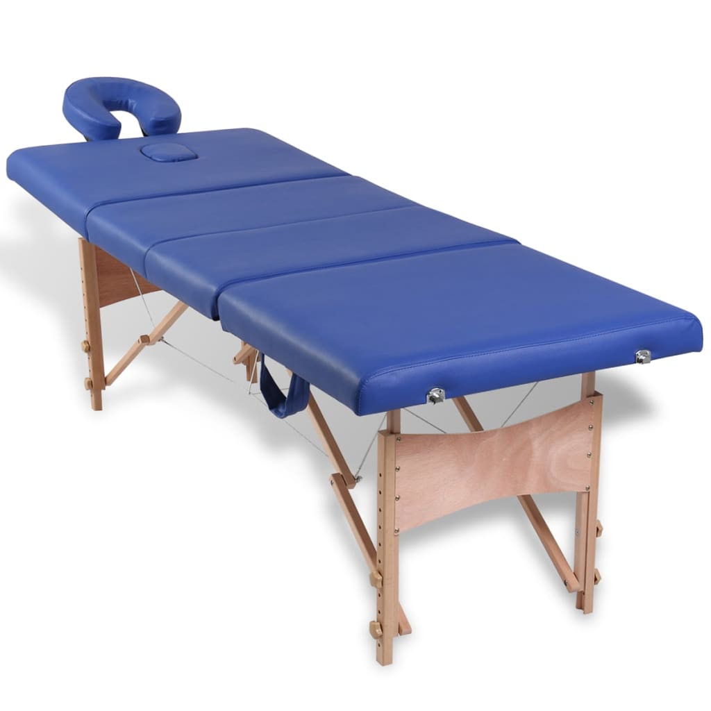 vidaXL Синя сгъваема масажна кушетка 4 зони с дървена рамка