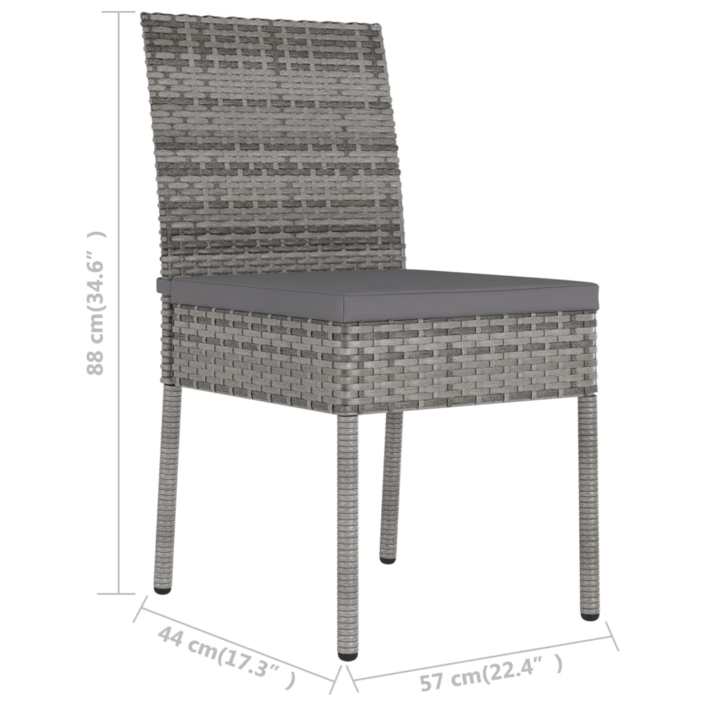 vidaXL Градински трапезни столове, 2 бр, полиратан, сиви