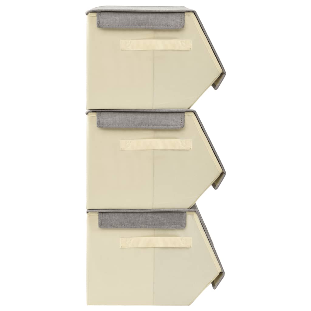 vidaXL Стифиращи кутии за съхранение от 4 части плат сиво и кремаво