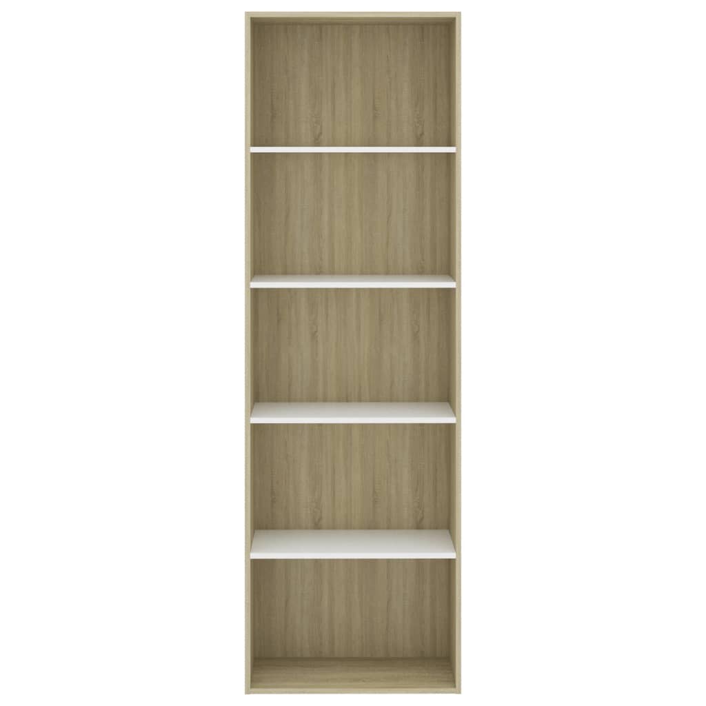 vidaXL 5-етажна библиотека, бяло и дъб сонома, 60x30x189 см, ПДЧ