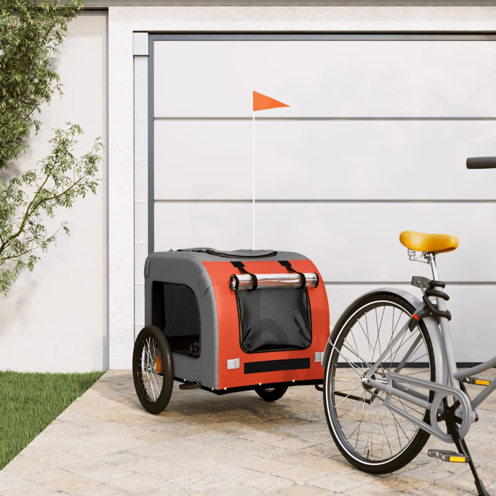 vidaXL Ремарке за колело за любимци оранжев и сив Оксфорд плат желязо