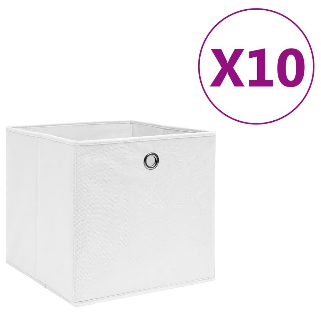 vidaXL Кутии за съхранение, 10 бр, нетъкан текстил, 28x28x28 см, бели