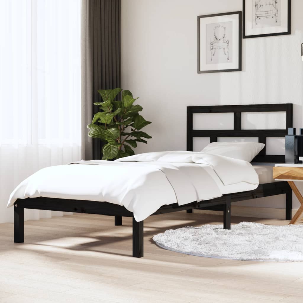 vidaXL рамка за легло черен 90x190 см Single масивна дървесина
