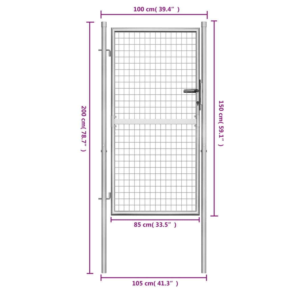 vidaXL Градинска врата, поцинкована стомана, 105x200 см, сребриста