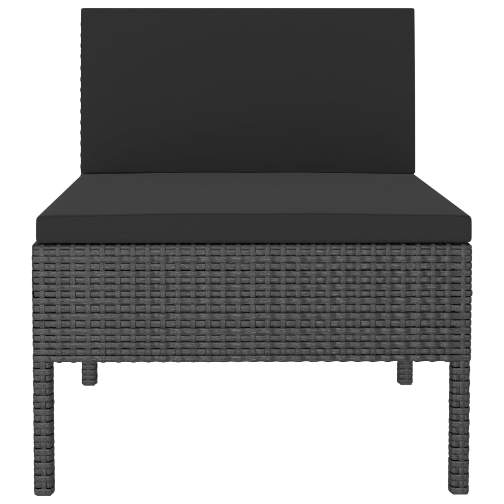 vidaXL Градински столове с възглавници, 3 бр, полиратан, черни